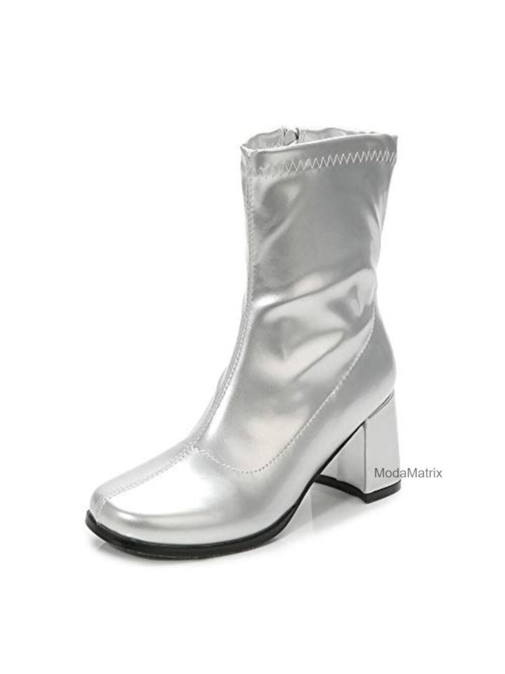 Mid Calf Gogo Boots Block Heel Square Toe Side Zipper Retro Disco Boot